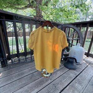 Ann Taylor Mustard Short Sleeve Blouse with Trim